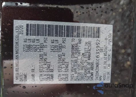 2020 Nissan Pathfinder Platinum 4Wd из США, поврежденный, VIN 5N1DR2DM8LC635952